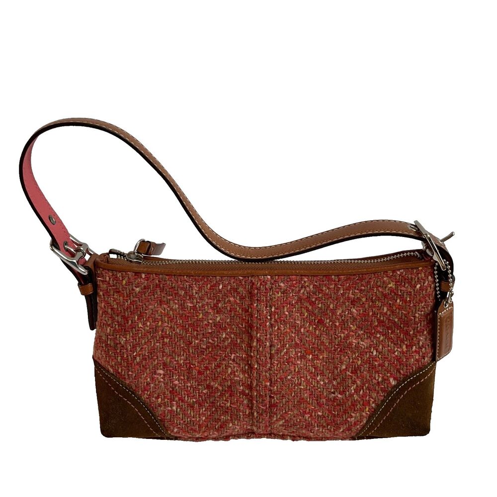 VTG Y2K Coach Hamptons Herringbone Tweed Demi Baguette Shoulder Bag F11213 Rust